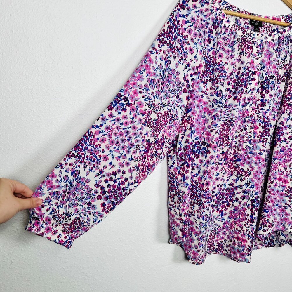 TALBOTS PLUS 1x White, Pink, and Purple Floral Button Peasant Style Boho Blouse - Picture 5 of 11